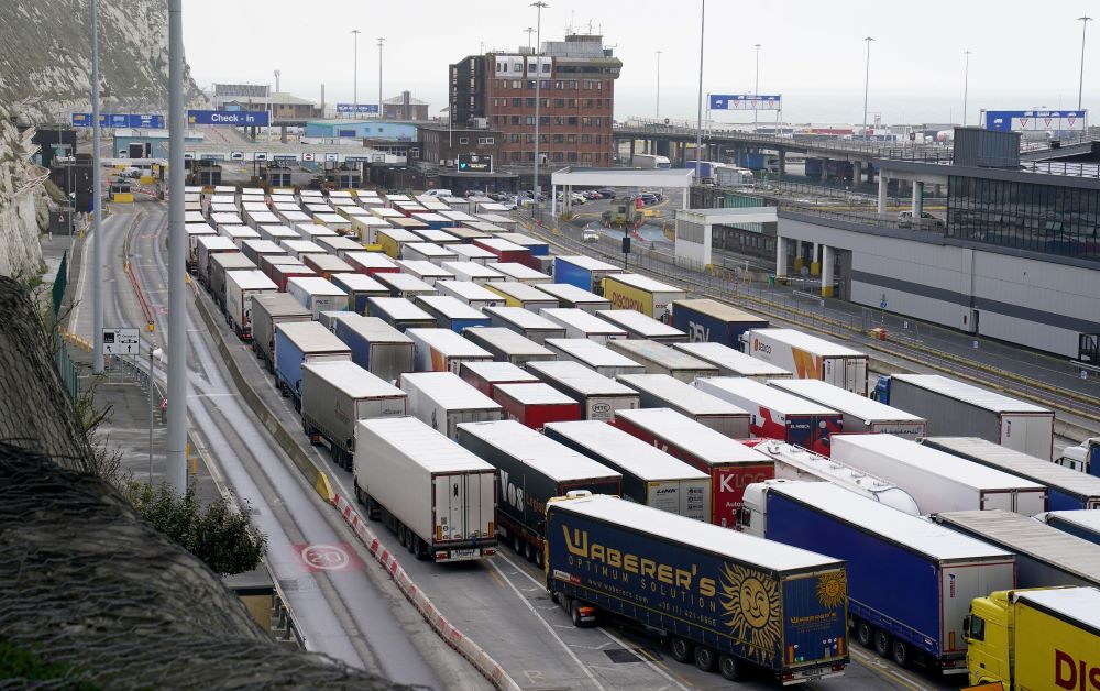 Lorries queue to enter the Port of Dover
